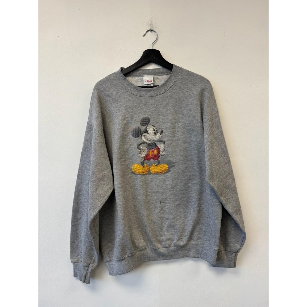Vintage Disney Store Sweatshirt Mens Large Gray Mickey Mouse Embroidered Fleece
